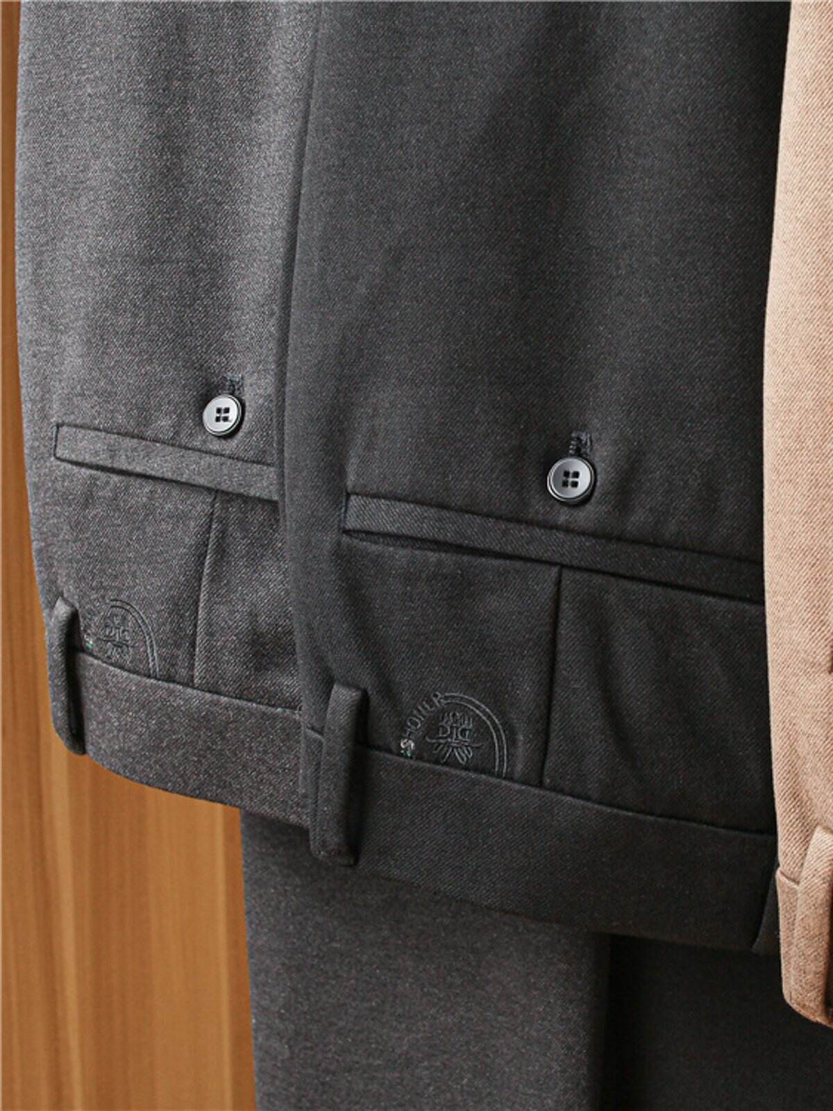 Double-Brushed Buttoned Waist Suit Pants