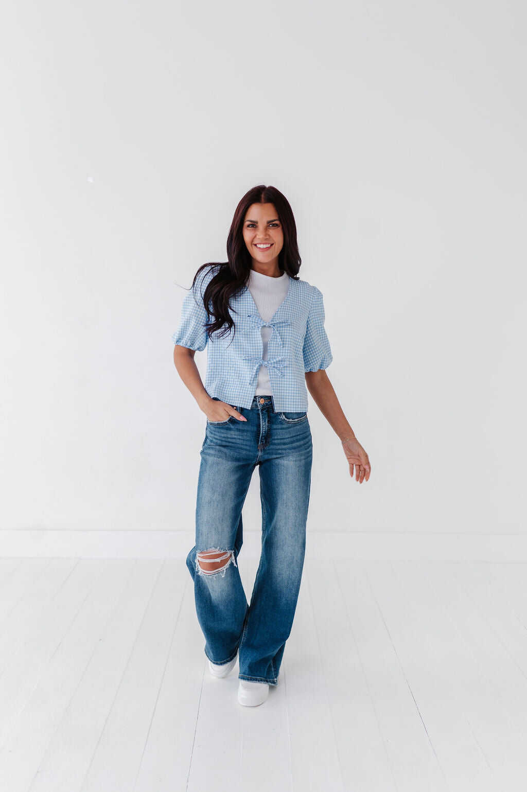 Finley Tie Front Top in Blue