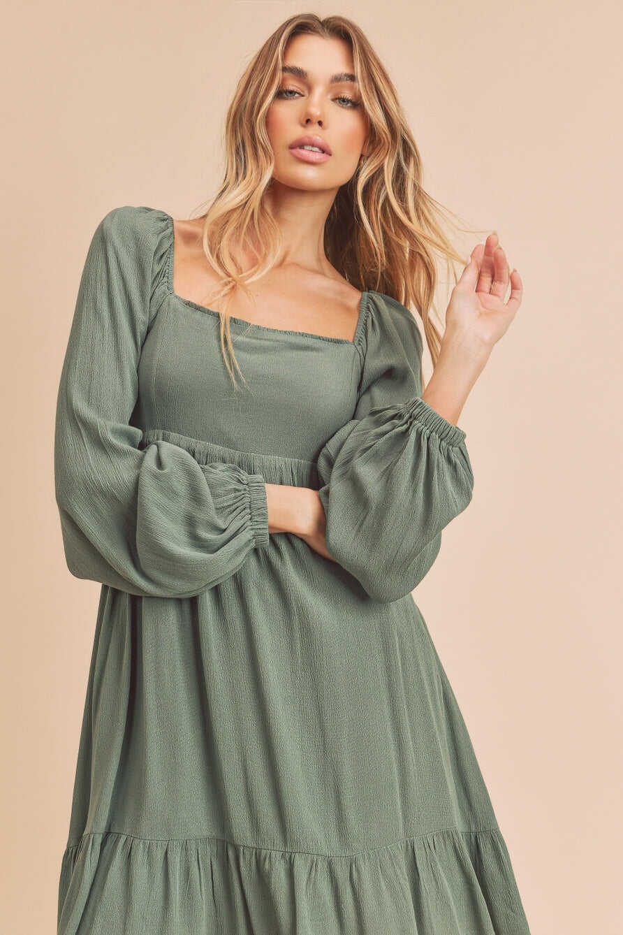 Square Neck Shirring Sweetheart Dress