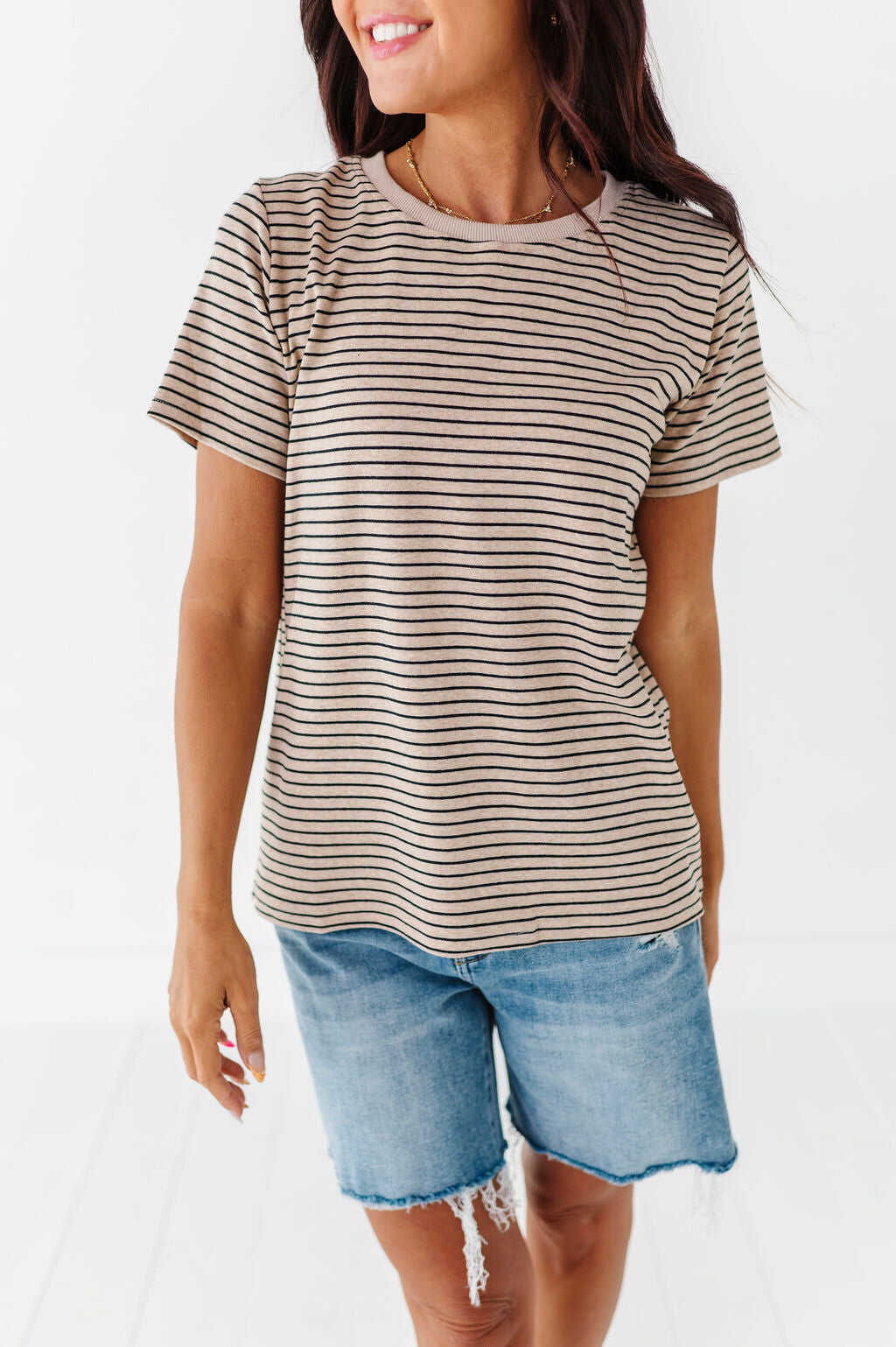 Felicity Striped Top in Oatmeal