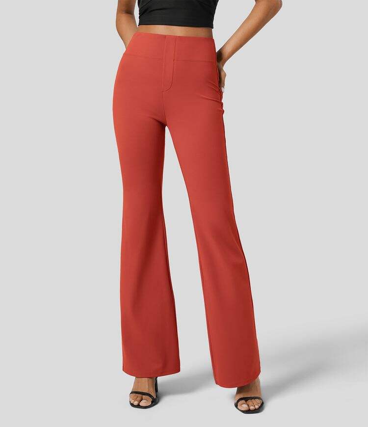 High Waisted Back Side Pocket Slight Flare Work Pants