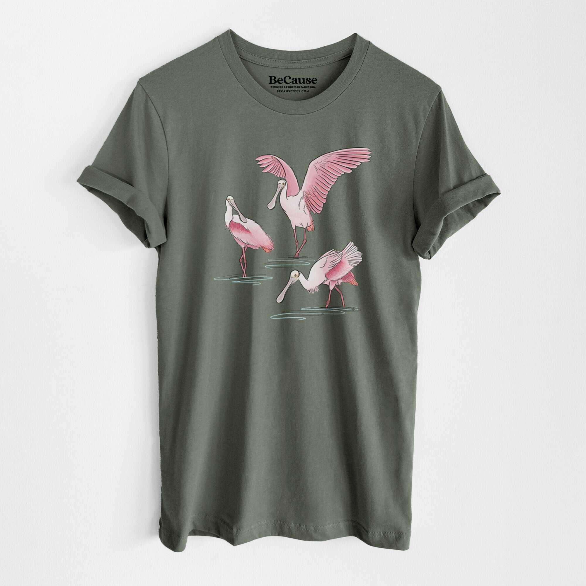 Roseate Spoonbill Trio - Platalea ajaja - Lightweight 100% Cotton Unisex Crewneck