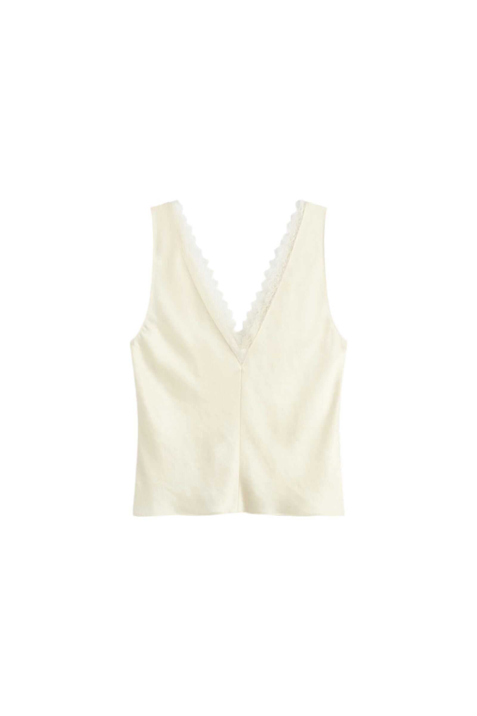 Leset Barb Lace V Neck Tank in Creme