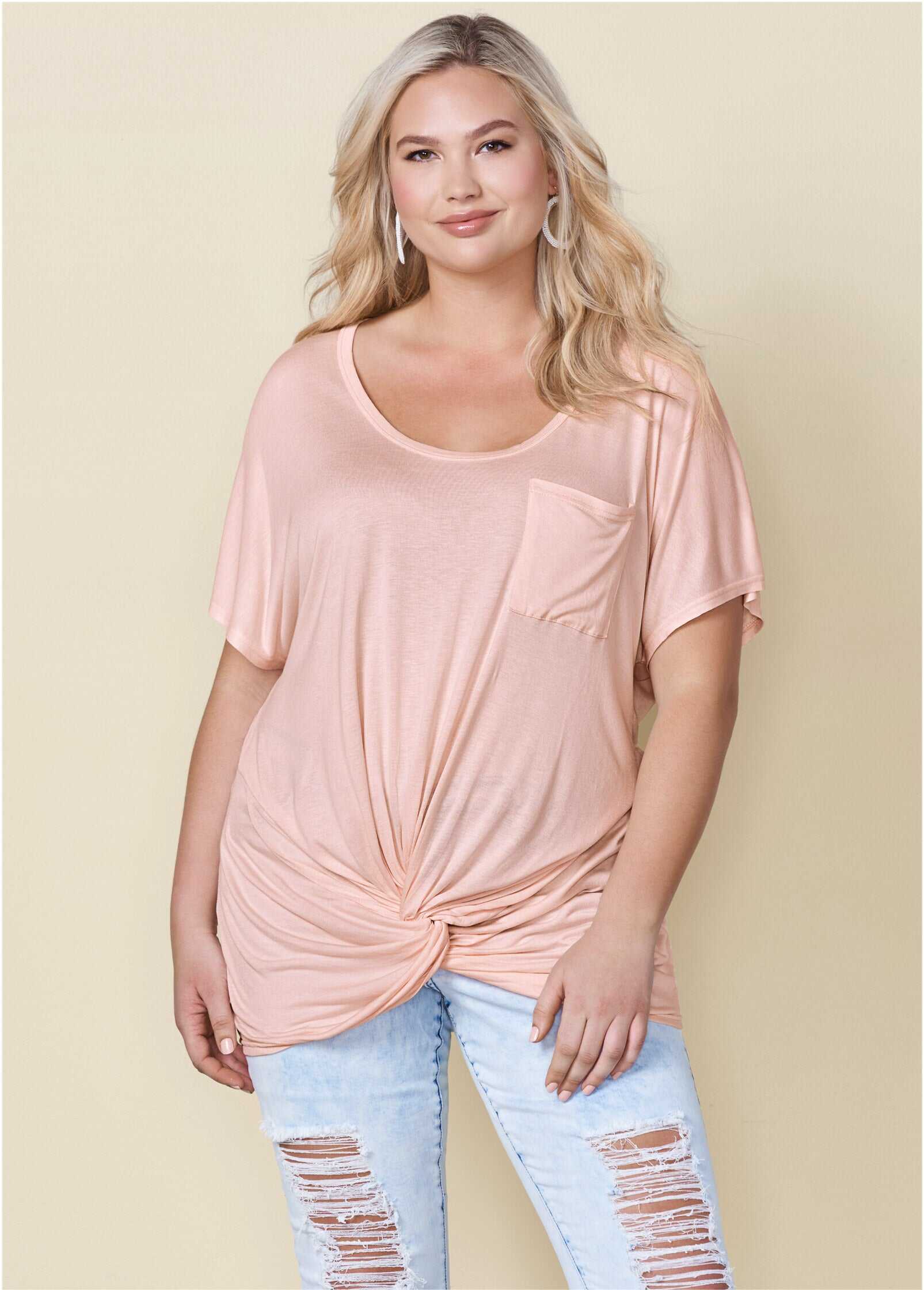 Twisted Knot Detail Tee - Blush