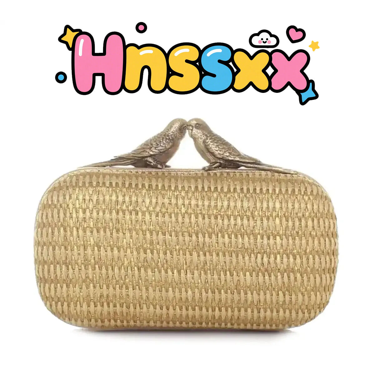 BIRDS GOLD STRAW BOX CLUTCH
