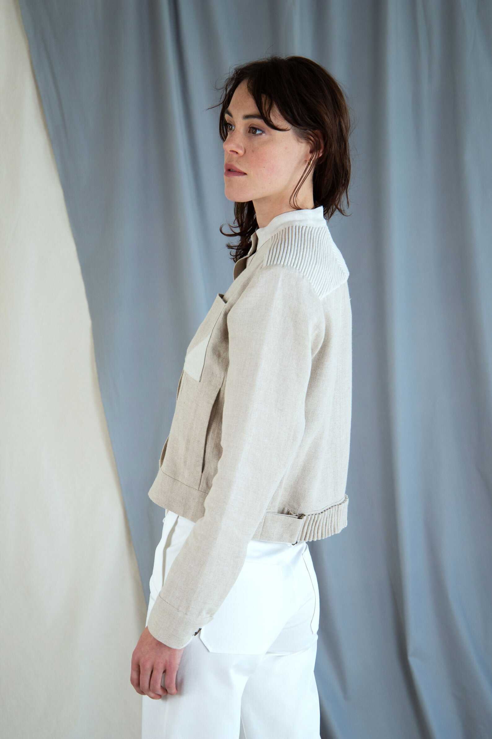 Corded linen boxy jacket - Stone beige