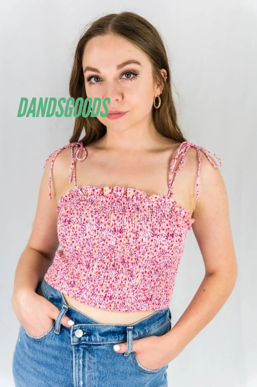 Pink Floral Smocked Crop Cami - SALE