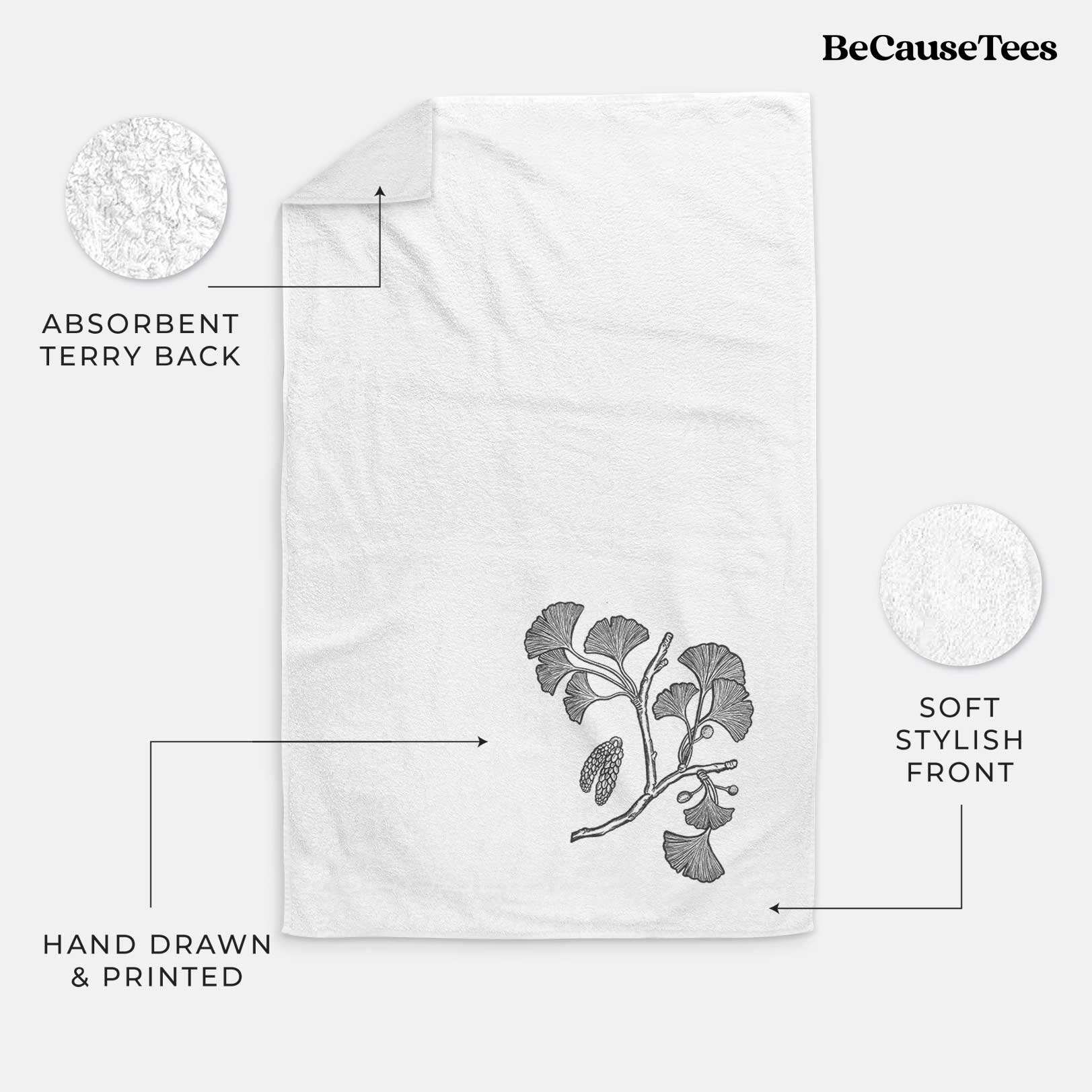 Ginkgo Biloba - Ginkgo Tree Stem with Leaves Premium Decorative Hand Towel