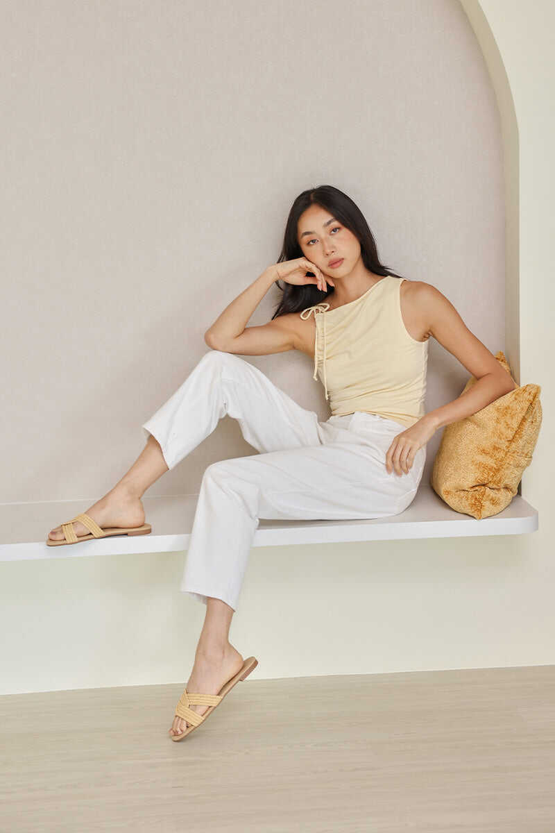 Josette Rattan Interlocking Sliders in Cream