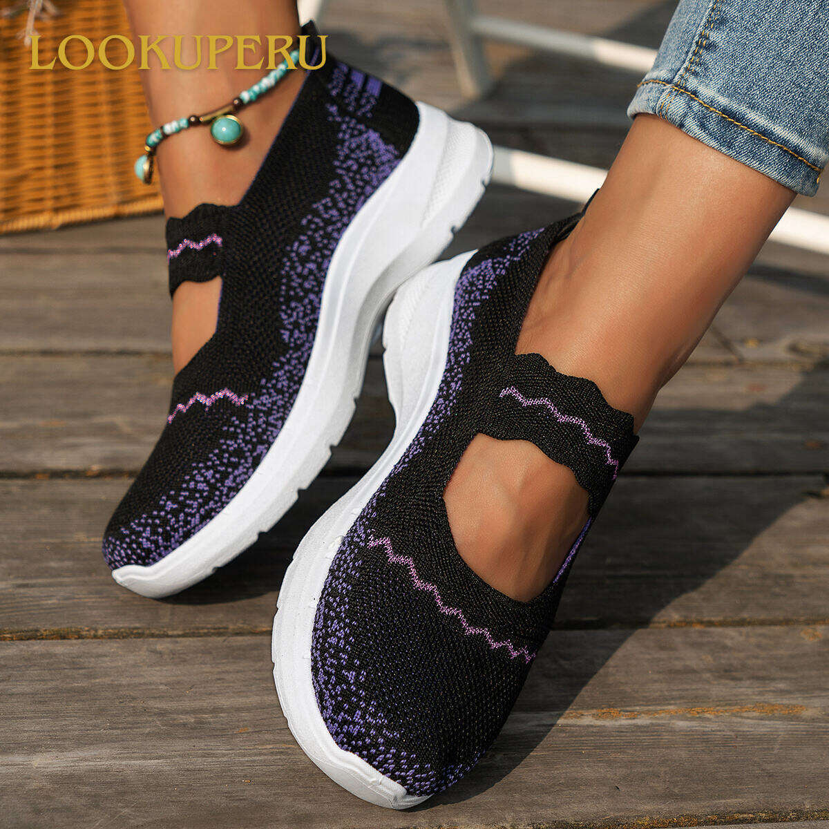 Women's Stylish Knitted Sneakers, Lightweight Soft Sole Walking Slip On Shoes, Breathable Low-top Daily Footwear