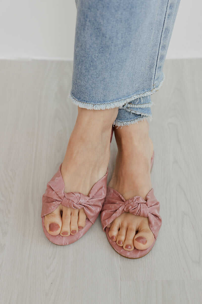 Marisse Knotted Sliders in Waterproof Satin Pink