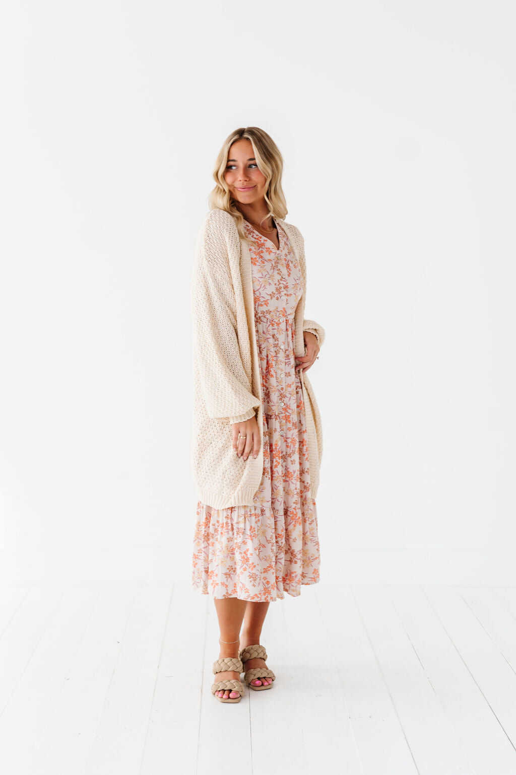 Fiona Floral Dress in Cream Multi - Size 2X, 3X, & 4X Left