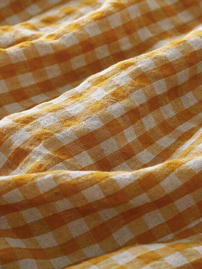 Cotton And Linen Plaid Retro High Waisted Slimming Dress