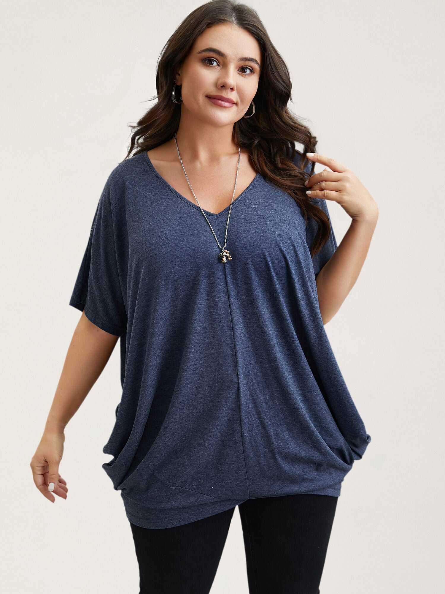 V-Neck Cocoon Pattern Plain Top