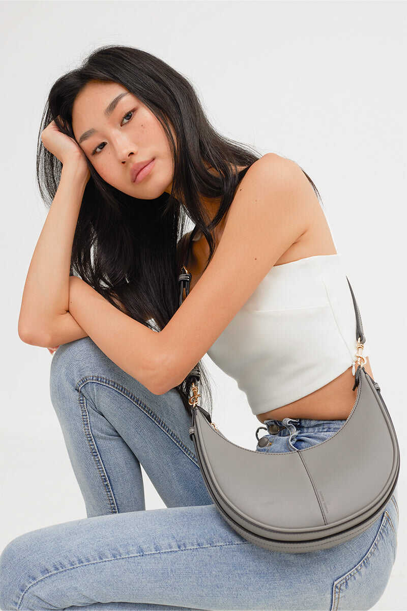 Selene Crescent Bag in Cement