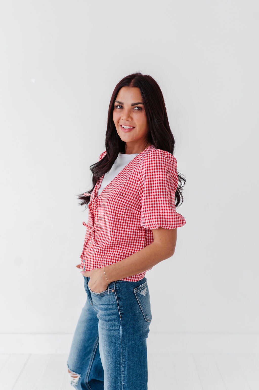 Finley Tie Front Top in Red