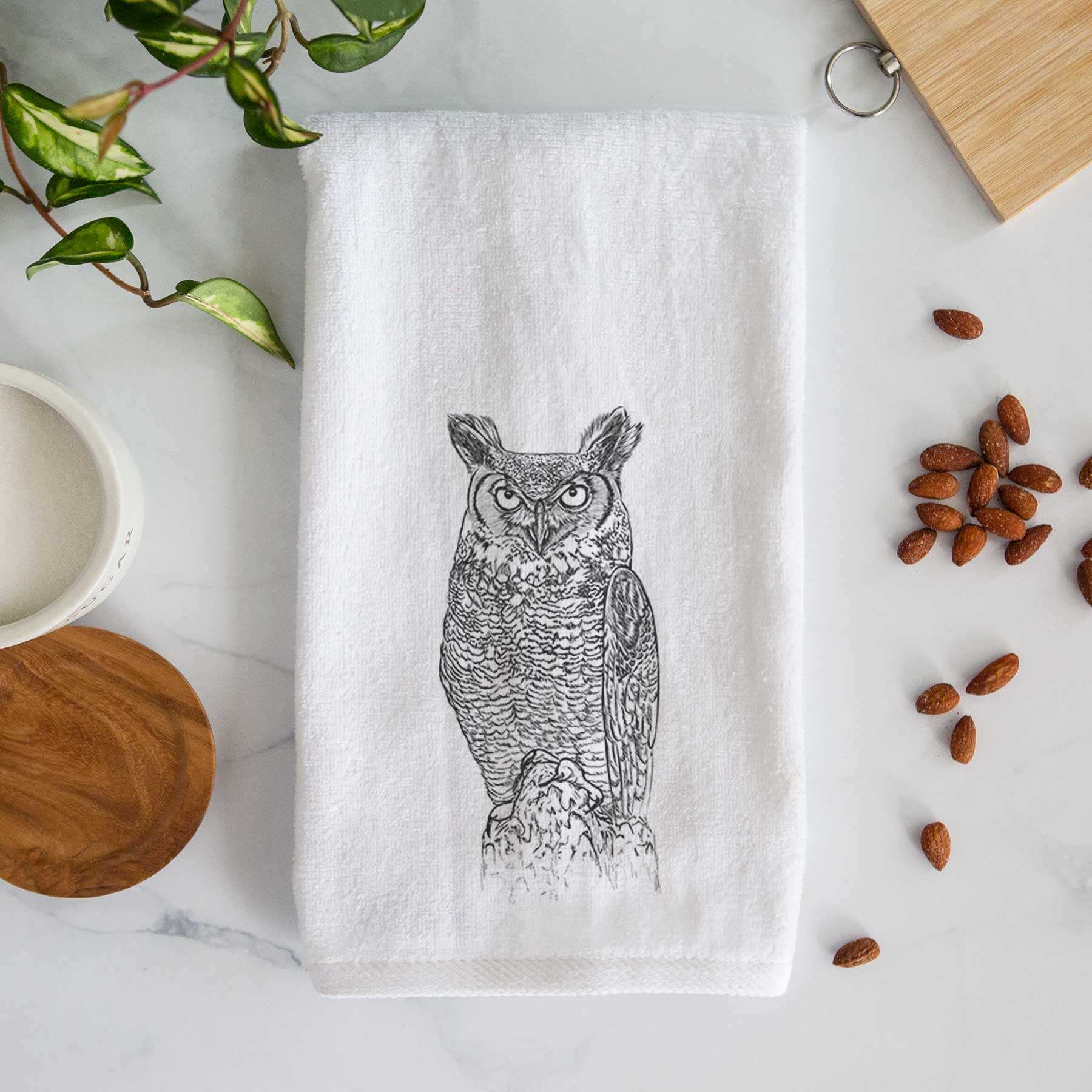 Great Horned Owl Premium Decorative Hand Towel
