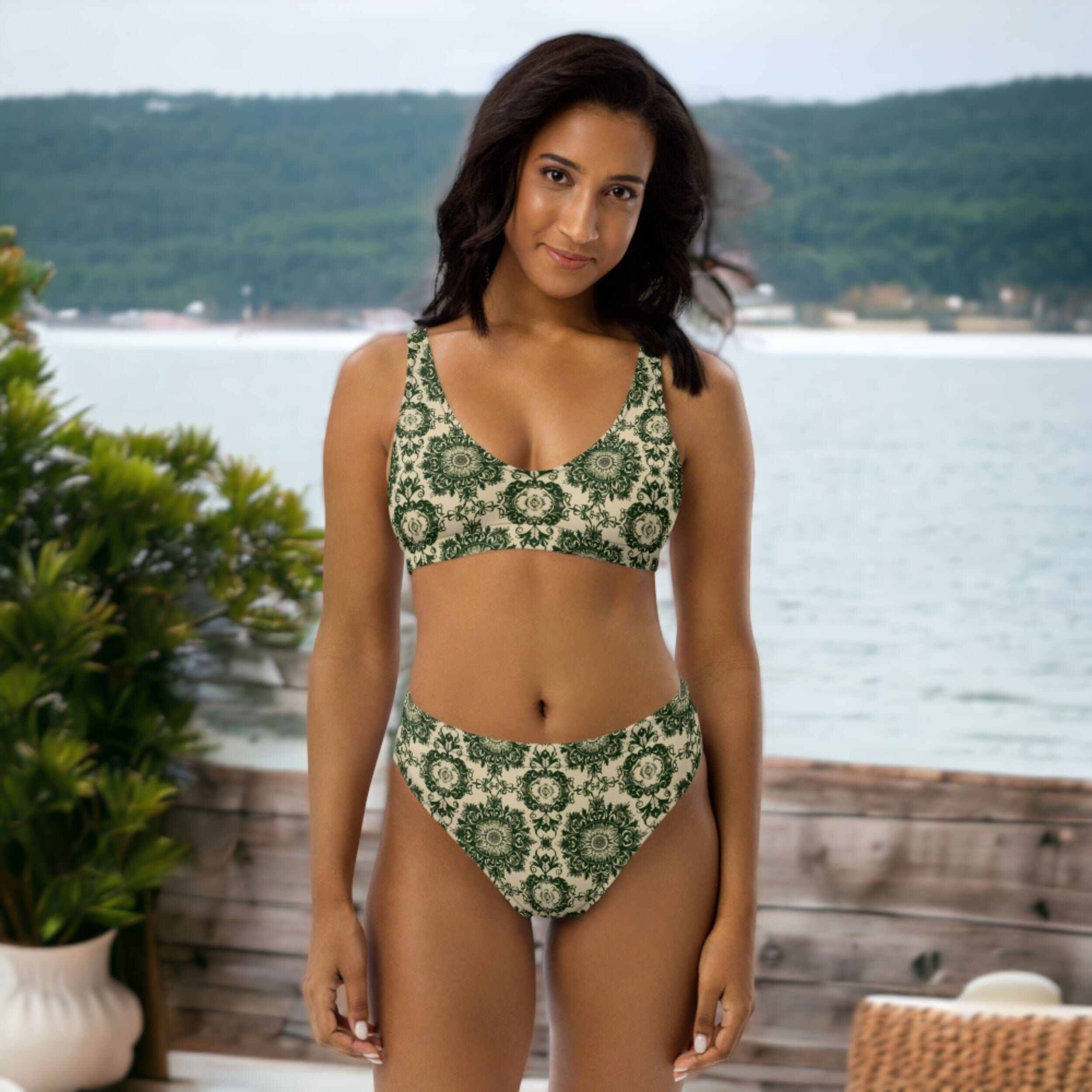 Recycled High-Waisted Bikini, Enchanting Verdant