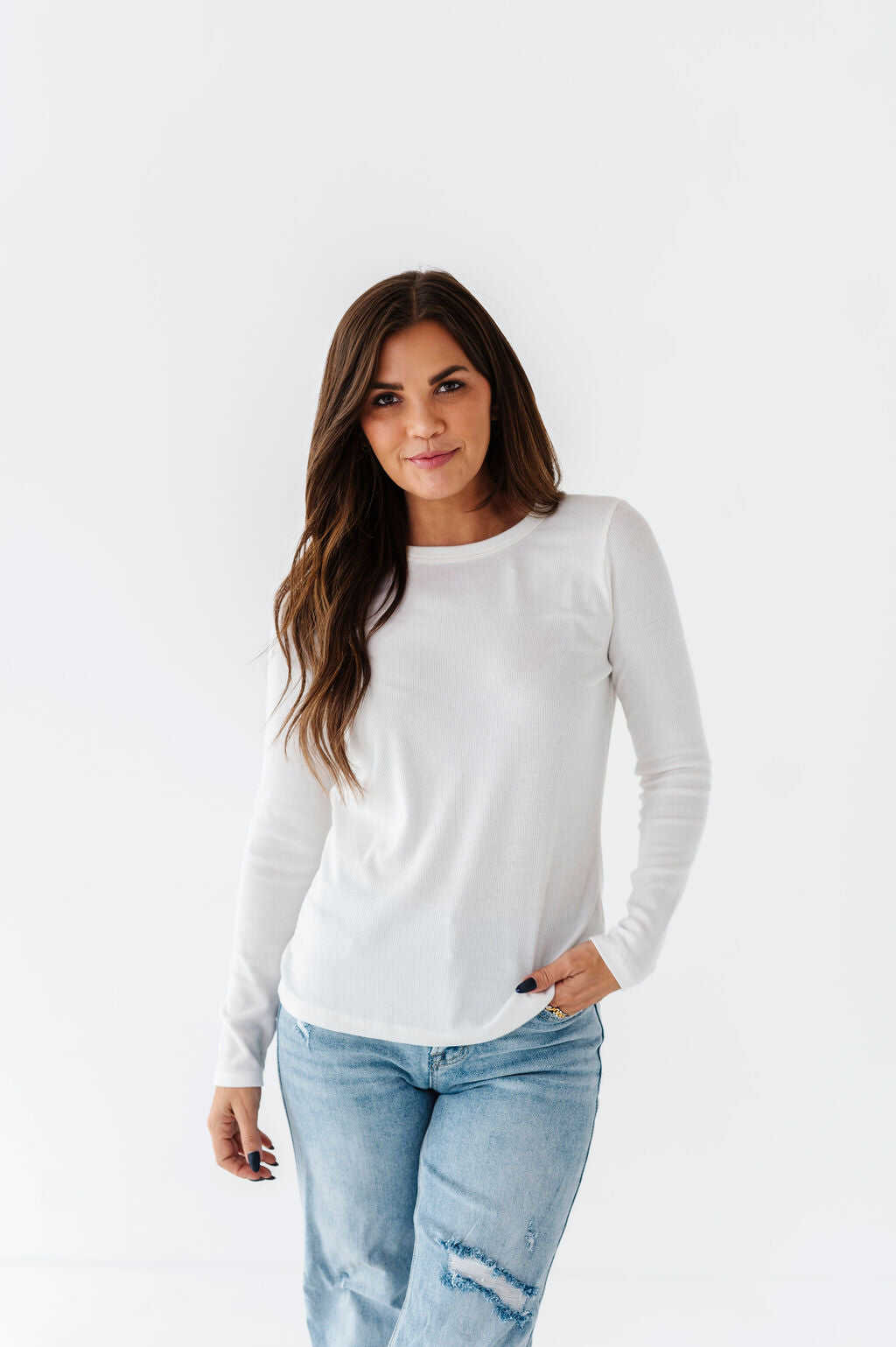Kori Basic Ribbed Top in Ivory - Size Large & XL Left