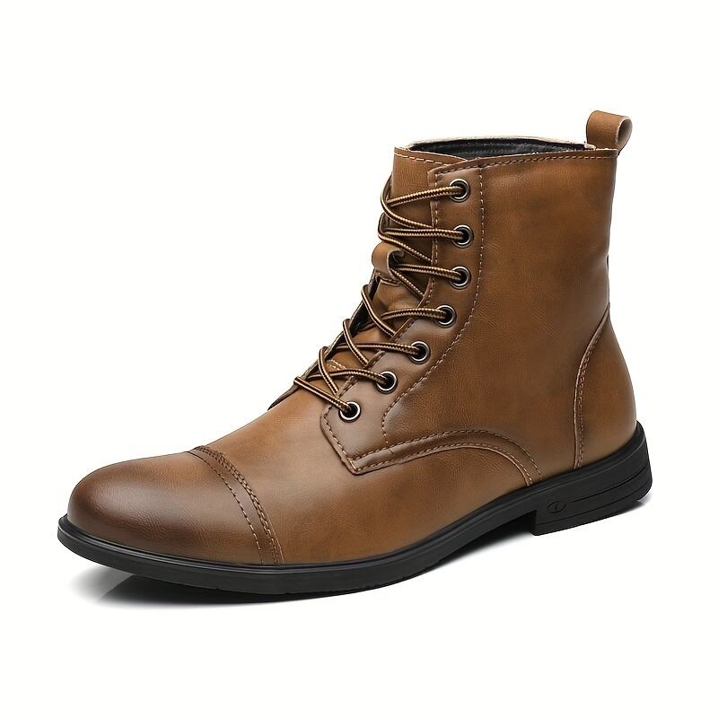 Italian Men's High-top Leather Boots Cap Toe Waterproof Wear-resistant Dress Boots Work Boots