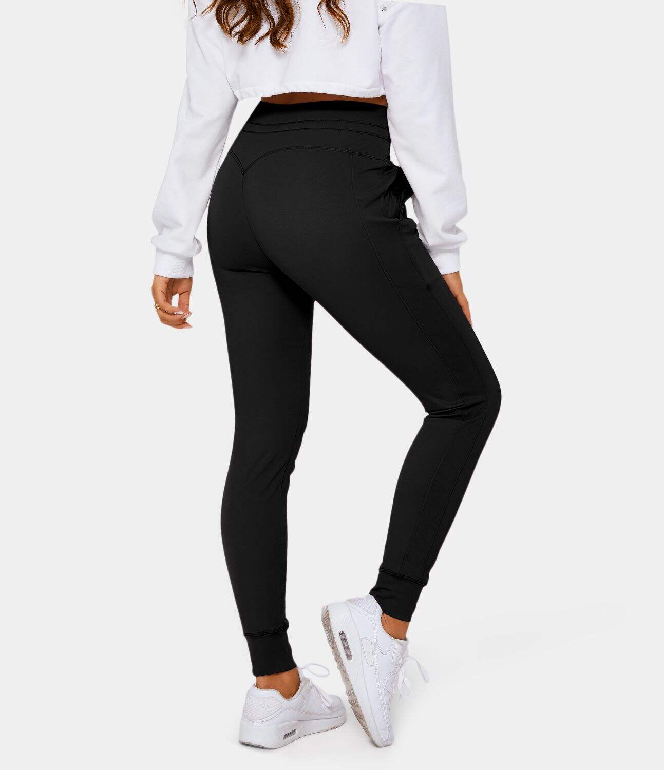 Airy High Waisted Drawstring Side Pocket Plain Cool Touch Full Length Joggers-UPF50+