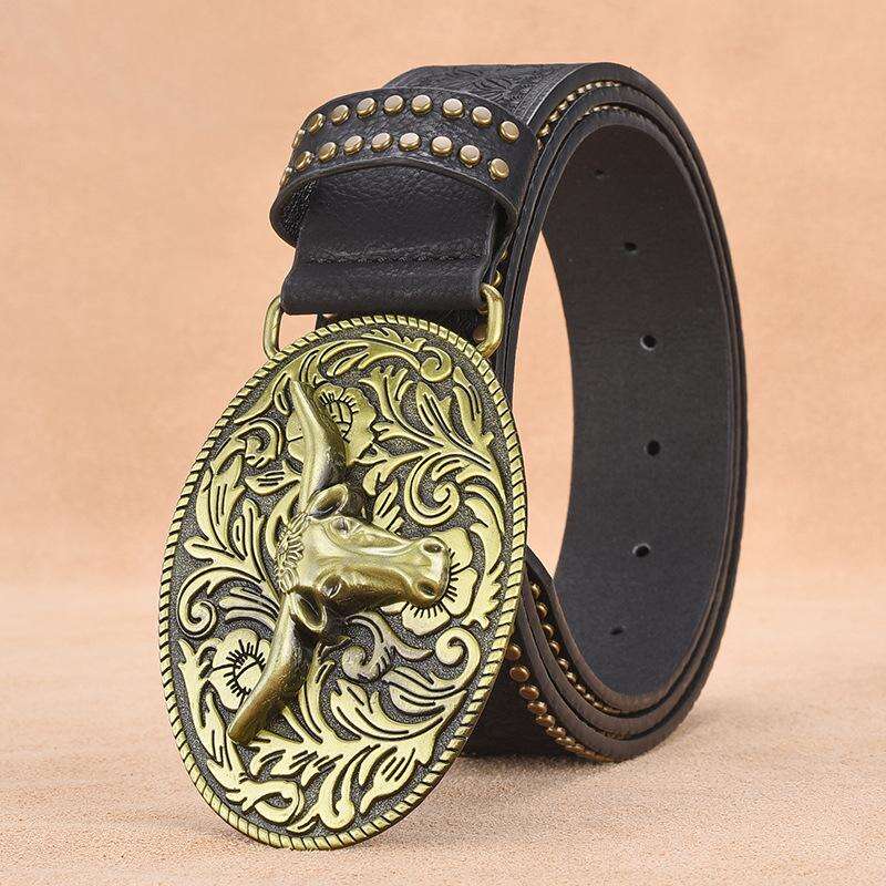 Men's Western Cowboy Style Vintage Rivet Embossed Belt 33277436U