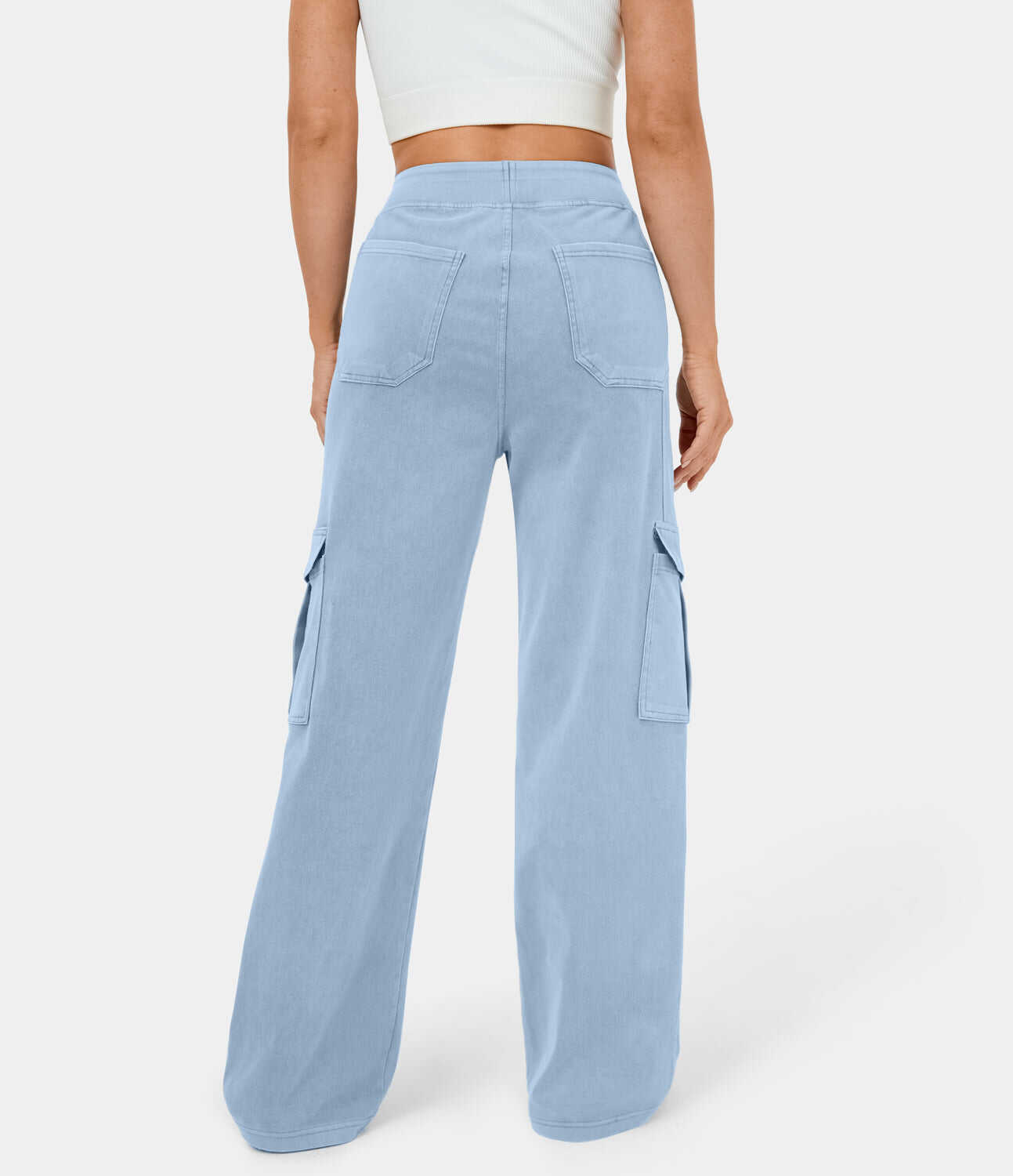 Mid Rise Multiple Pockets Straight Leg Stretchy Knit Casual Cargo Jeans