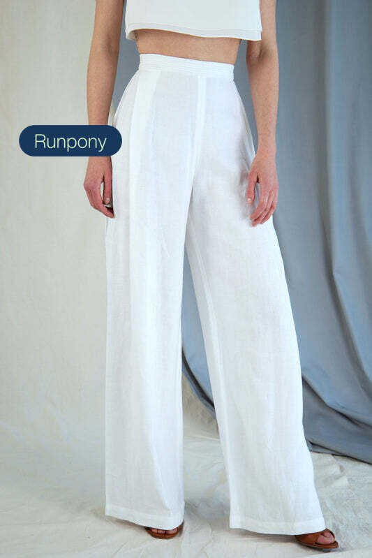 High-rise linen trousers - White