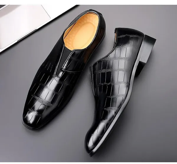 Men's Business Shoes Stone Pattern Casual PU Leather Shoes