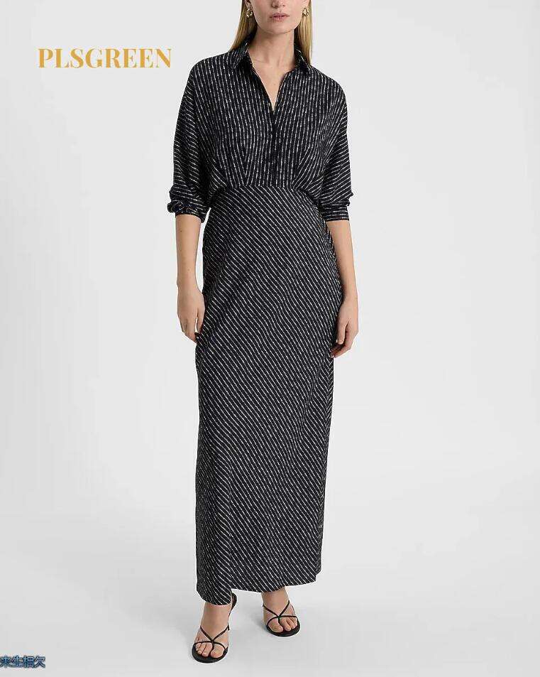 Printed Half Button Up Portofino Maxi Shirt Dress