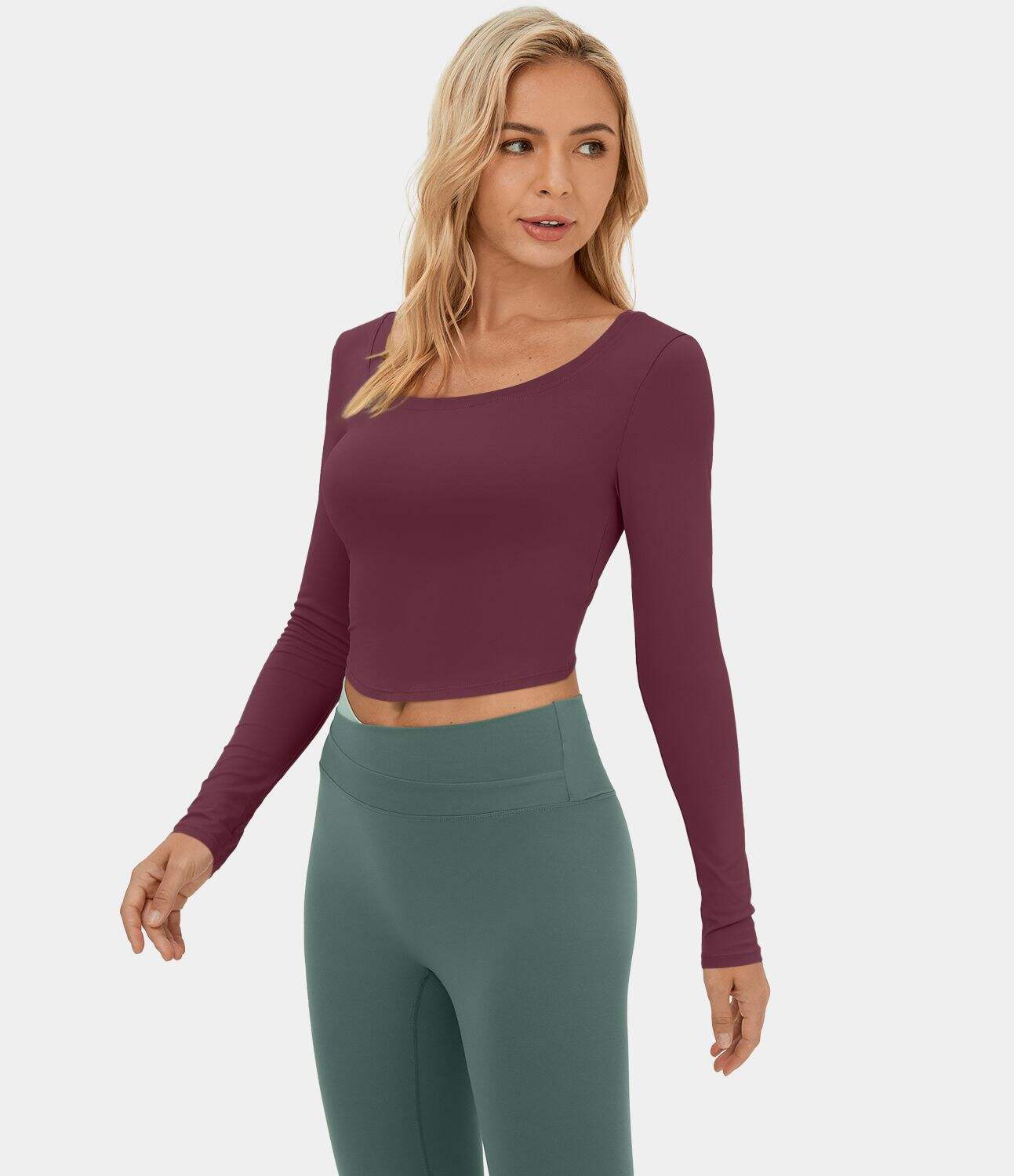 Long Sleeve Backless Cut Out Tie Back Cropped Barre Ballet Dance Sports Top