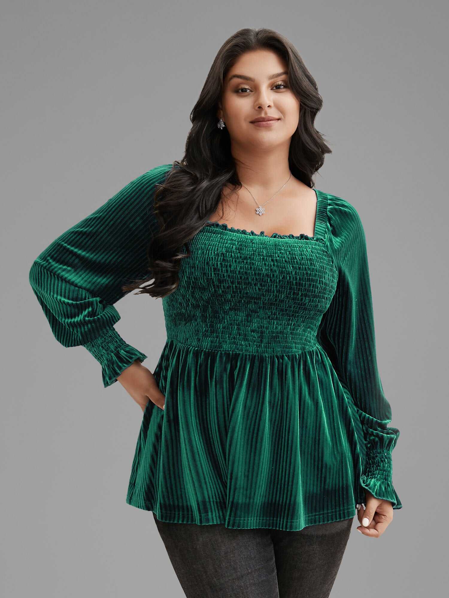 Velvet Smocked Bodice Jersey Top