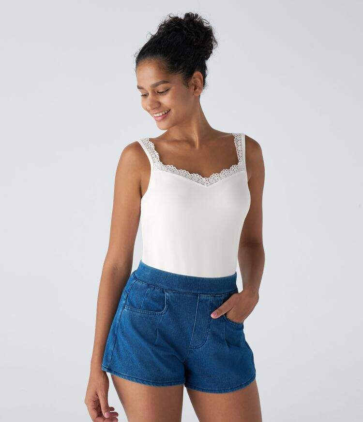 Contrast Lace Backless Basic Casual Tank Top