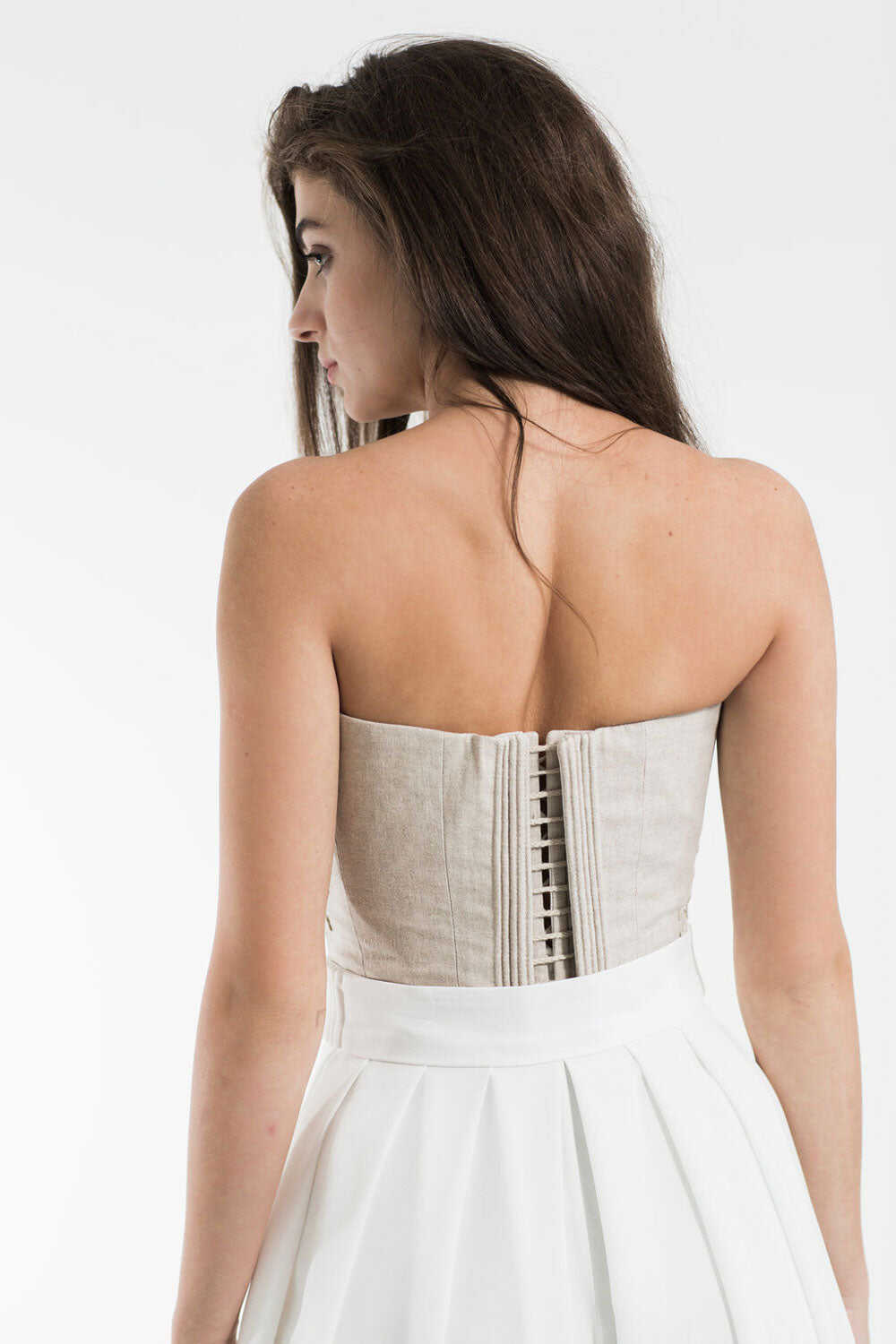 Linen corset with embroidery - Sand beige