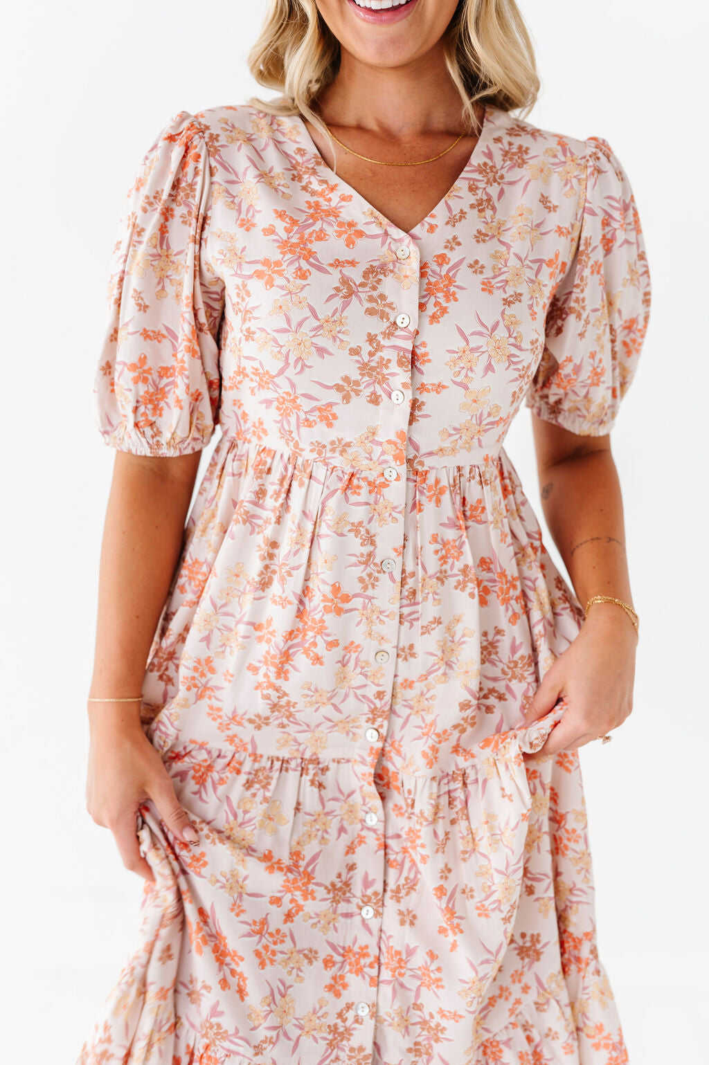 Fiona Floral Dress in Cream Multi - Size 2X, 3X, & 4X Left
