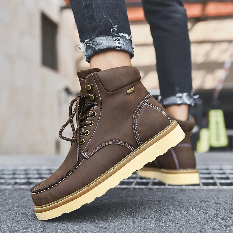 6” Men's Waterproof Non-Slip Work Boots Fashion Wedge Boots Full-Grain Leather Boots (EH Rated)