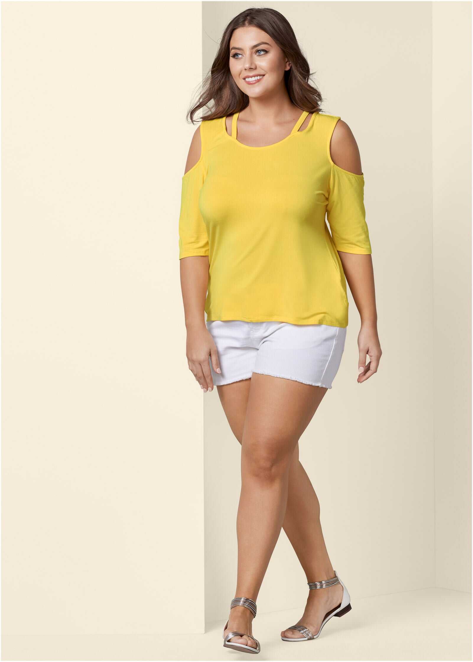 Strappy Cold-Shoulder Top - Yellow