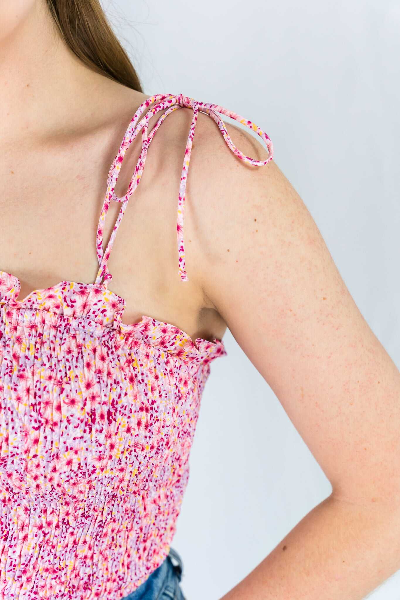 Pink Floral Smocked Crop Cami - SALE