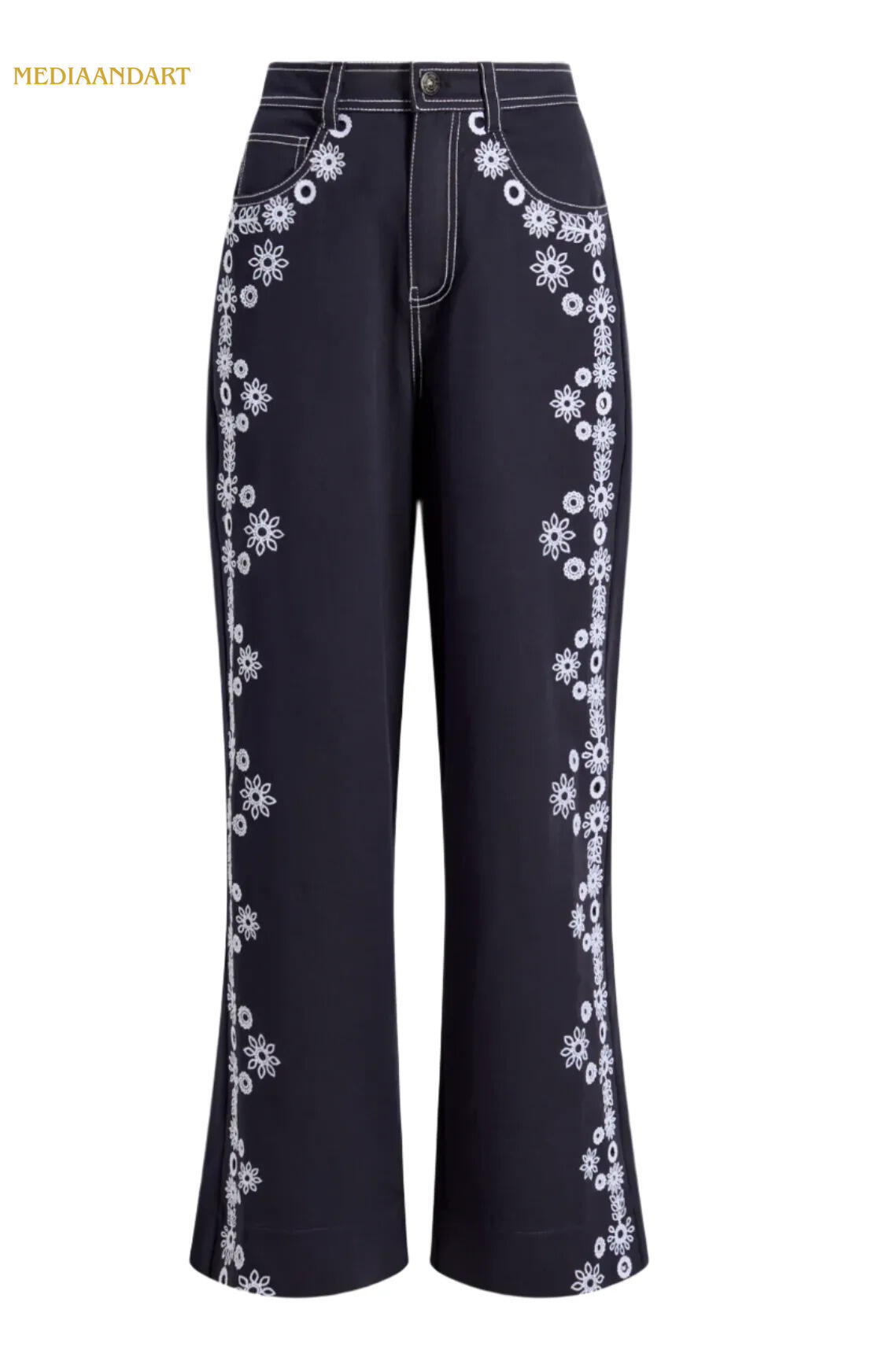 Cinq a Sept Mazie Eyelet Betsy Pant in Navy/White
