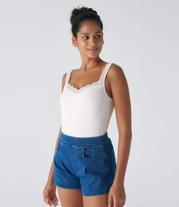 Contrast Lace Backless Basic Casual Tank Top