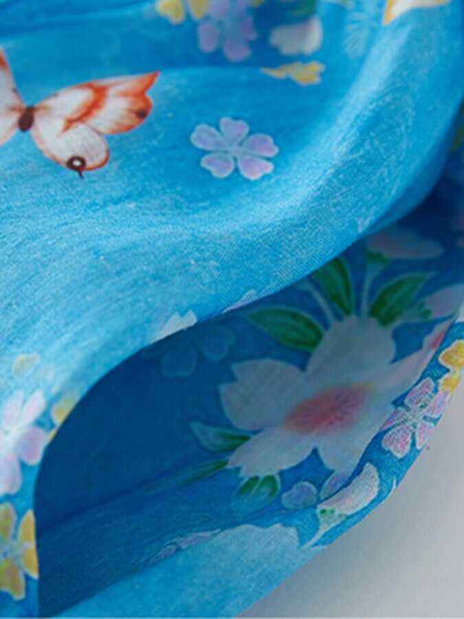 Cotton And Linen Printed Retro Art Waistband Dress