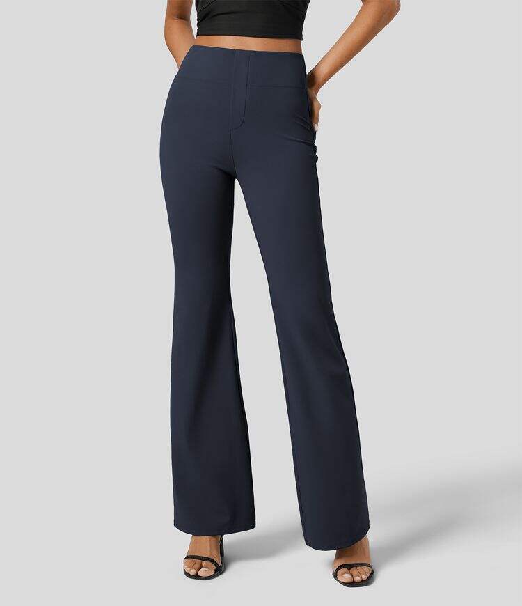 High Waisted Back Side Pocket Slight Flare Work Pants