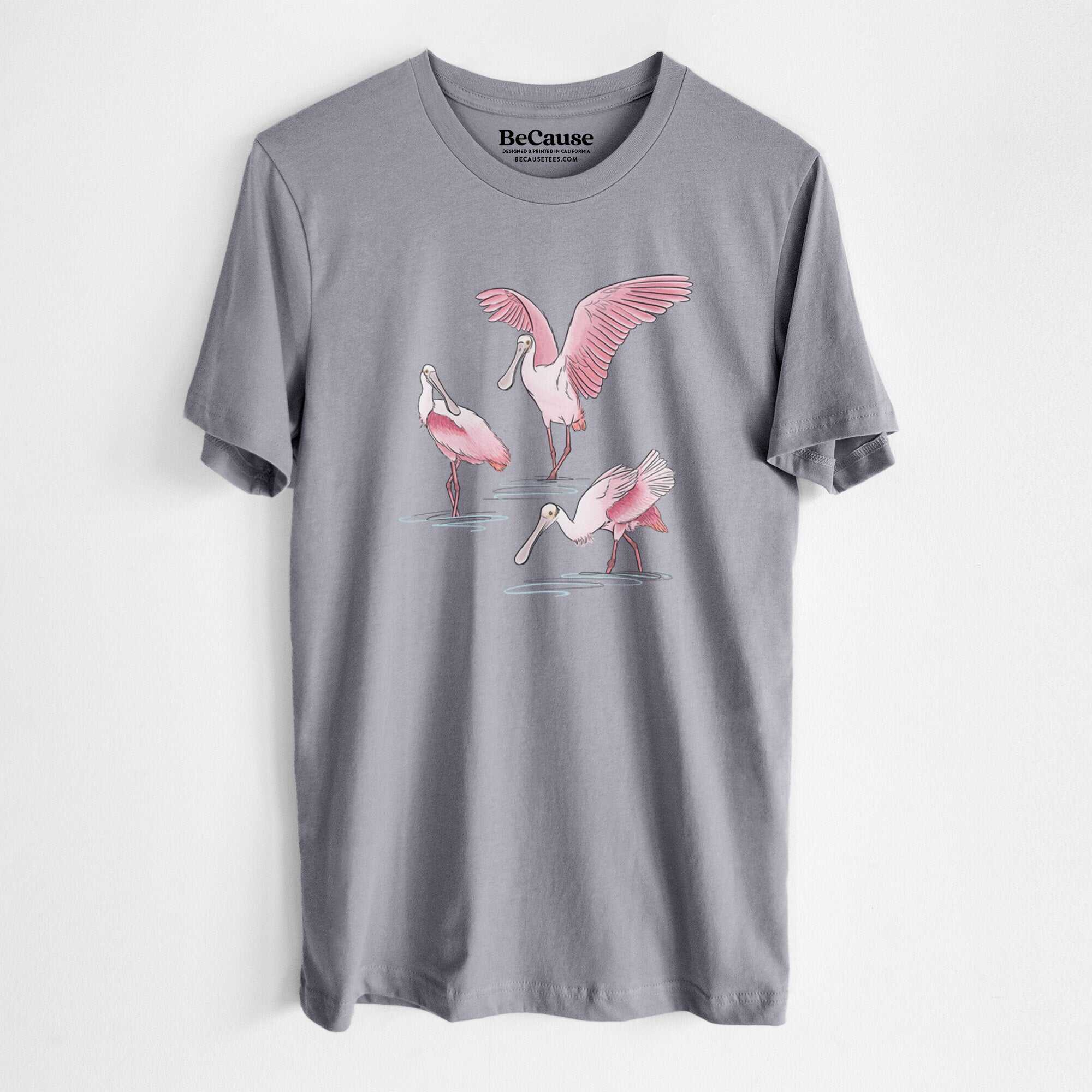 Roseate Spoonbill Trio - Platalea ajaja - Lightweight 100% Cotton Unisex Crewneck