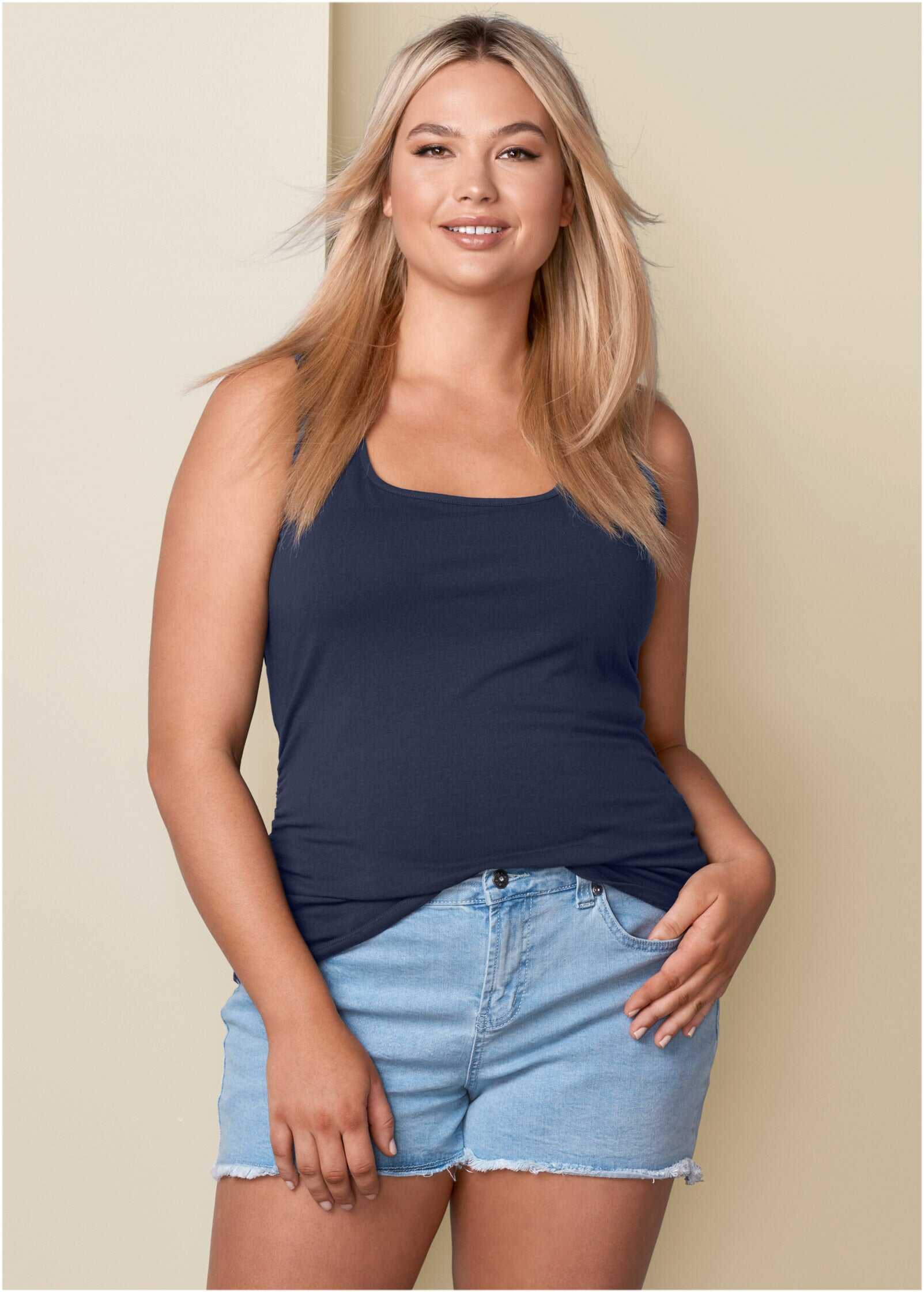 Square Neck Tank Top - Navy