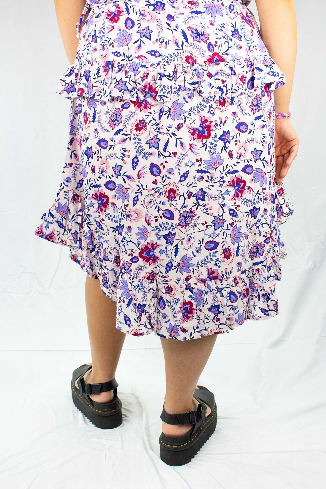 Floral Ruffle Button Up Midi Skirt - SALE