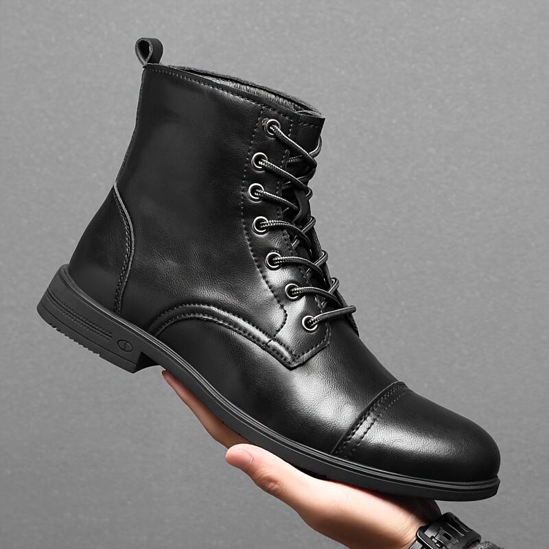 Italian Men's High-top Leather Boots Cap Toe Waterproof Wear-resistant Dress Boots Work Boots