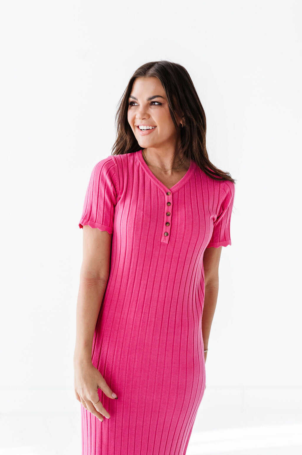 Harper Short Sleeve Dress in Hot Pink - Size XL, 1X, & 2X Left