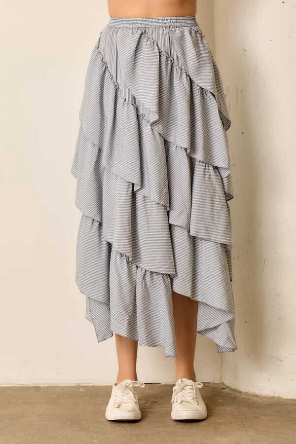 Polagram Blue Striped Tiered Maxi Skirt *Final Sale*