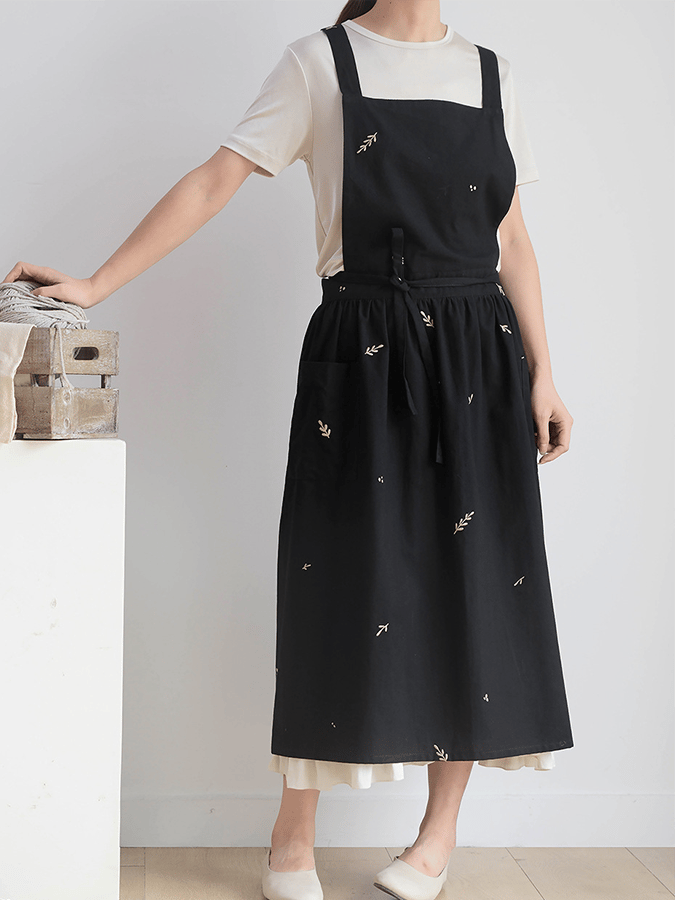 Women's Cotton Leaf Embroidery Apron