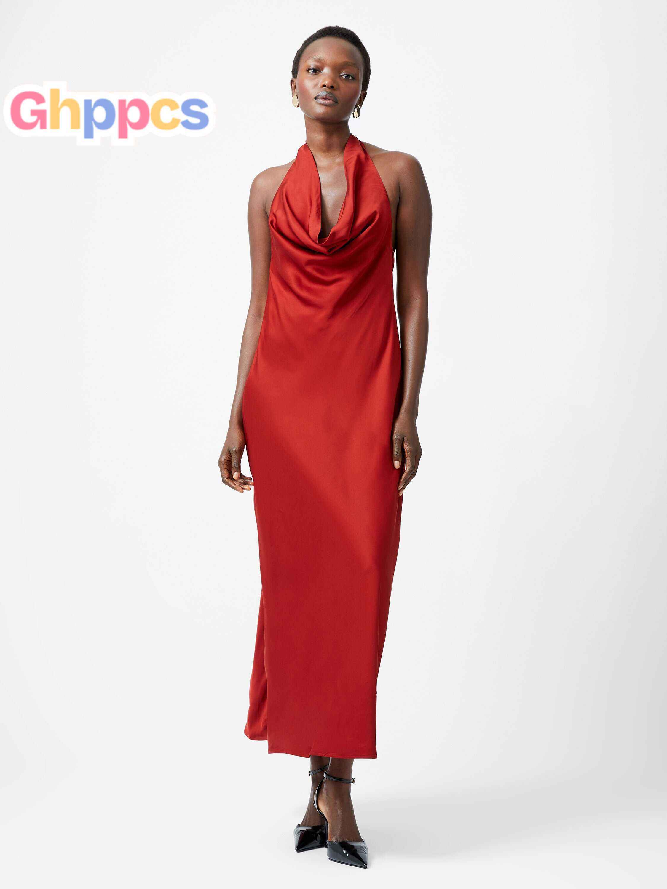 Ennis Eco Satin Halterneck Midi Dress
